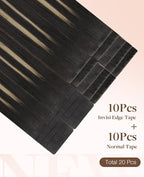 GOO GOO Invisi Edge Tape in Hair Extensions Human Hair, 1B/19/1B Natural Black to Light Blonde 10pcs injected with 10pcs classical tape ins, 20inch 50g, Virgin Remy Hair, Natural Look