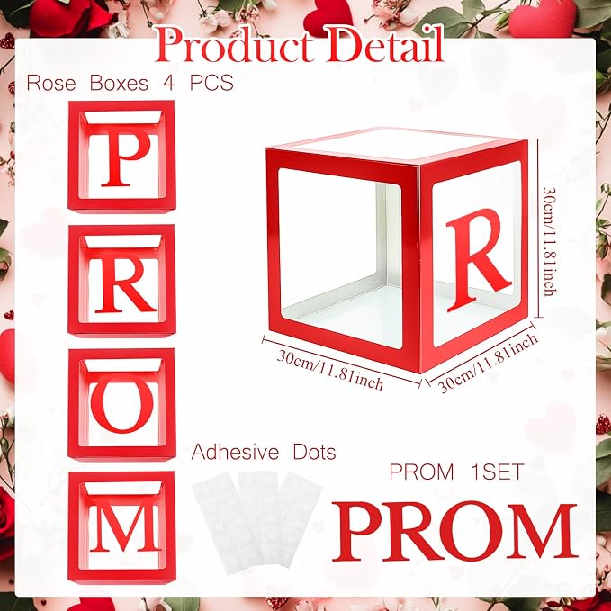 4 Pcs Prom Boxes with Letters 11.8 x 11.8 x 11.8 Inch Clear Prom Balloon Boxes - Image 2