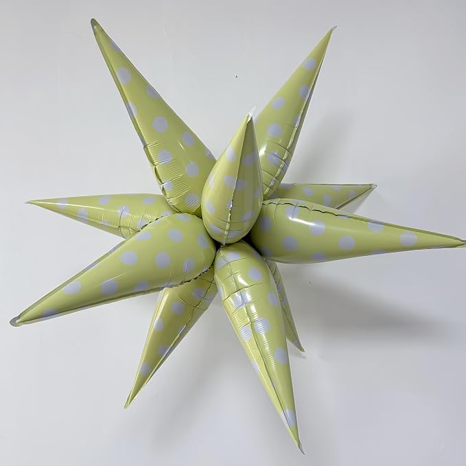 2Pcs Yellow Macaron Polka Dot Explosion Pointed Star Foil Balloons/Candy Color - Image 3