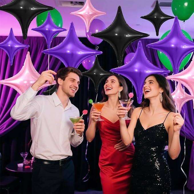 Black Purple Pink Star Balloons, 26Inch and 10Inch Black Purple Quadrangle - Image 5