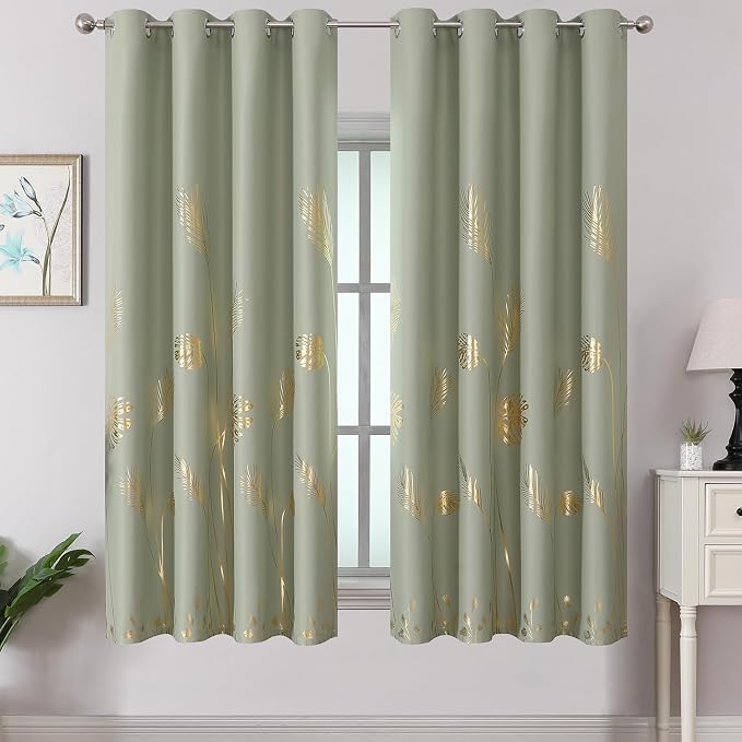 Sage Green Blackout Curtains 63 Inches Long, Room Darkening Curtains by ESTELARTEXTILER