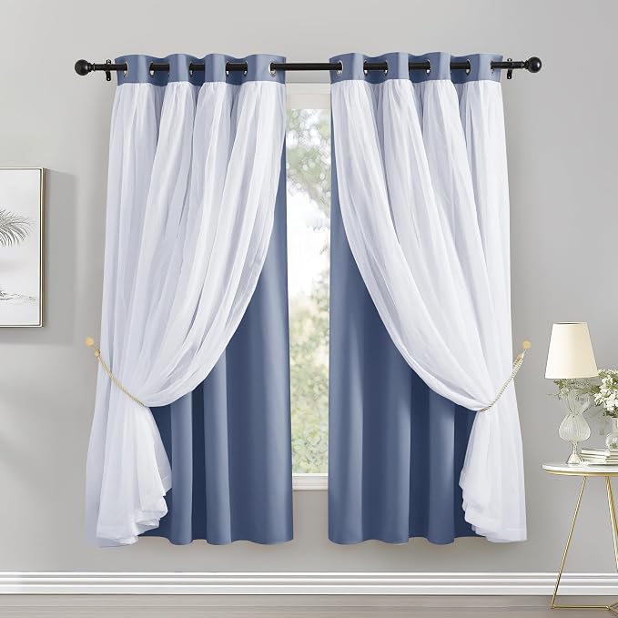 PONY DANCE Sheer Blackout Curtains, 52 Wide by 63 Long, Cortinas para Sala by PONYDANCE
