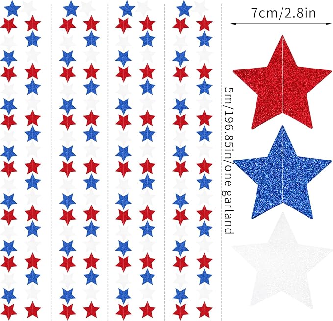 Fourth-4th of July Memorial-Day Party-Decorations - 62ft Patriotic Red-Blue - Image 2