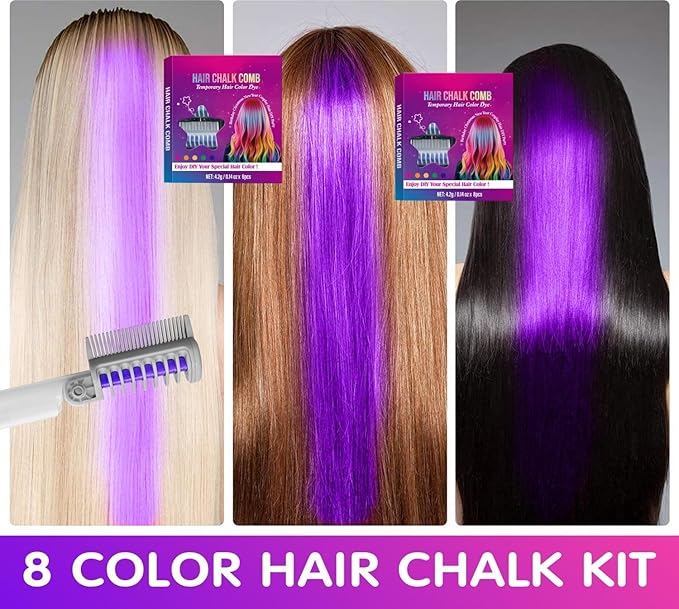 Festive Fun Hair Chalk Combs,2026 NEW Hair Color Comb Temporary Hair Chalk Comb,8/10 Color Washable Hair Chalk Set Hair Chalk Comb Temporary Bright Washable Hair Color Dye (8 Colors)