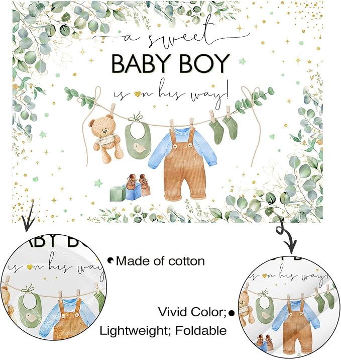 Mocsicka Its a Boy Banner Baby Boy Baby Shower Backdrop Decorations 7x5ft | - Image 6