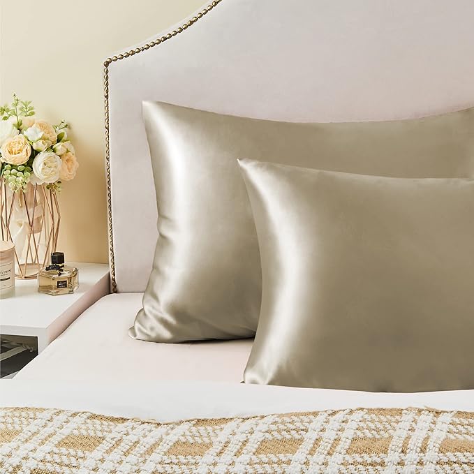 BEDELITE Satin Pillowcase with Zipper, Taupe King Size Pillow Cases Set of 2, Super Soft and Cooling Similar to Silk Pillow Cases, Gift for Women Men(20x40 Inches)