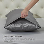 Bedsure Body Pillow Cover 20x54 Inches - Dark Grey Satin Similar to Silk Pillowcase for Hair and Skin, Cooling and Silky Long Body Pillow Case Cover with Envelope Closure, Gifts for Women Men