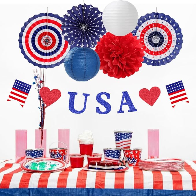 Red-White Blue Memorial-Day Patriotic Decorations - Image 3