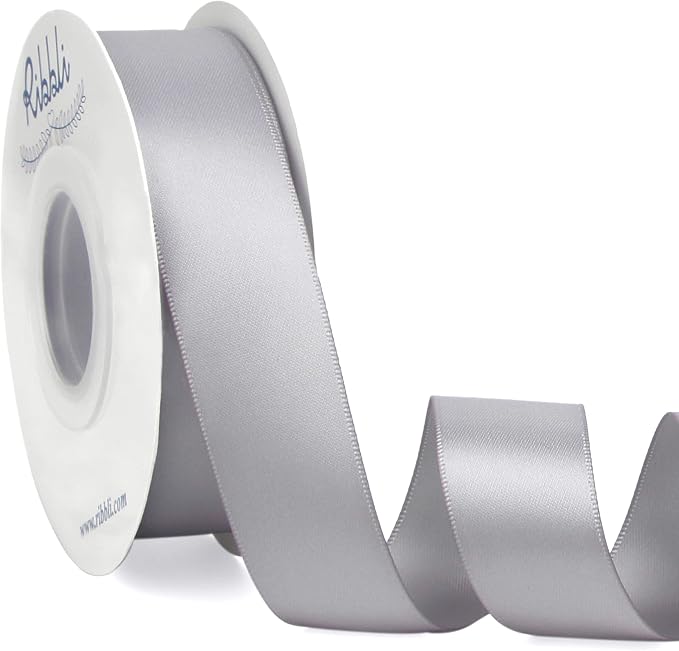 Ribbli Silver Double Faced Satin Ribbon, 1” x Continuous 25 Yards, Use by Ribbli