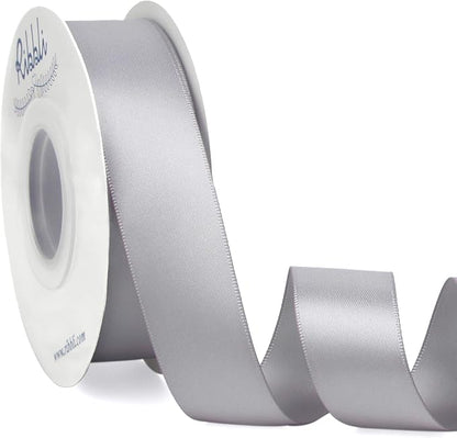 Ribbli Silver Double Faced Satin Ribbon, 1” x Continuous 25 Yards, Use by Ribbli