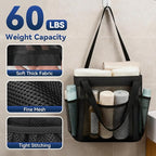 YASONIC Mesh Shower Caddy Portable for Dorm College Room Essentials, 8-Pocket Large Shower Bag with Double Handles, Hanging Shower Basket for Beach, Swimming, Bathroom, Beach, Camp, Gym, Black