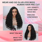 MEIMEI 250 Density Wear and Go Glueless Wigs Human Hair Pre Cut Bleached Knots Loose Wave 5x5 HD Lace Closure Wigs Human Hair Pre Plucked, No Synthetic Blend No Tangle No Shedding Triple Lifespan 3X