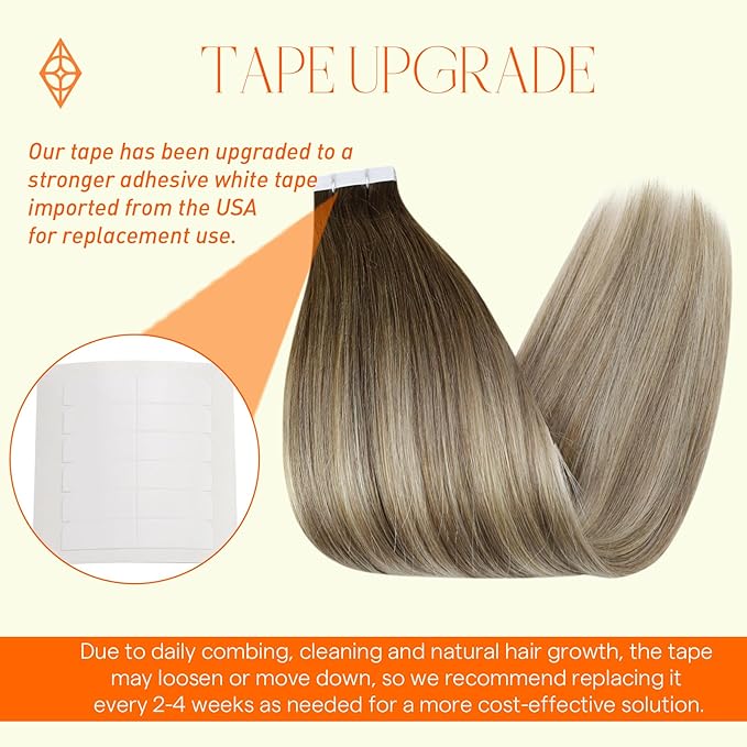 Full Shine 22 Inch Hair Extensions Human Hair Tape ins Straight Tape in Hair Extensions Color 3/8/22 Dark Brown to Ash Brown and Blonde Adhesive Double Sided Invisible for Daily Wear