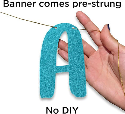 Pre-Strung Goodbye Tension Hello Pension Teal Glitter Banner - Image 8