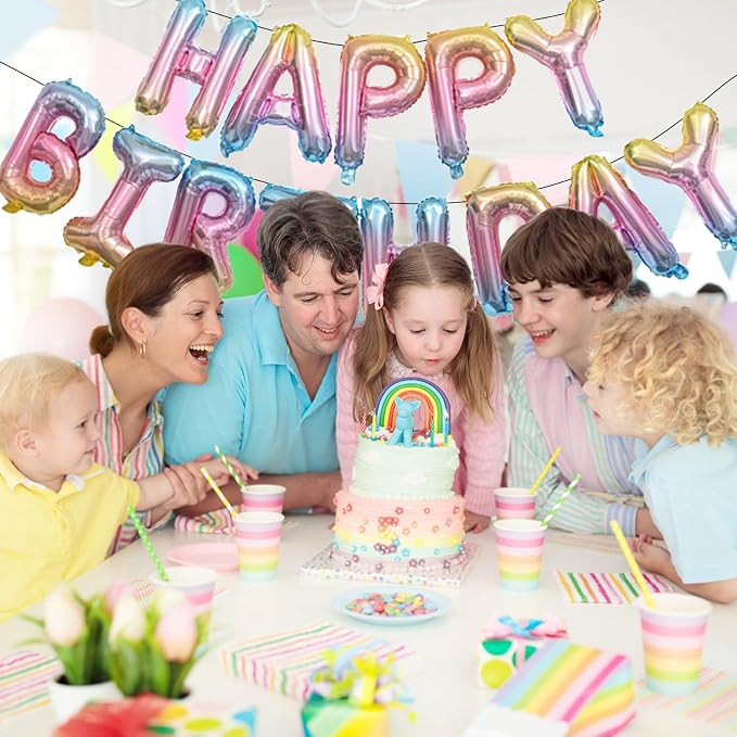 16" Happy Birthday Balloon Banner Foil, Gradient Rainbow | happy birthday - Image 4