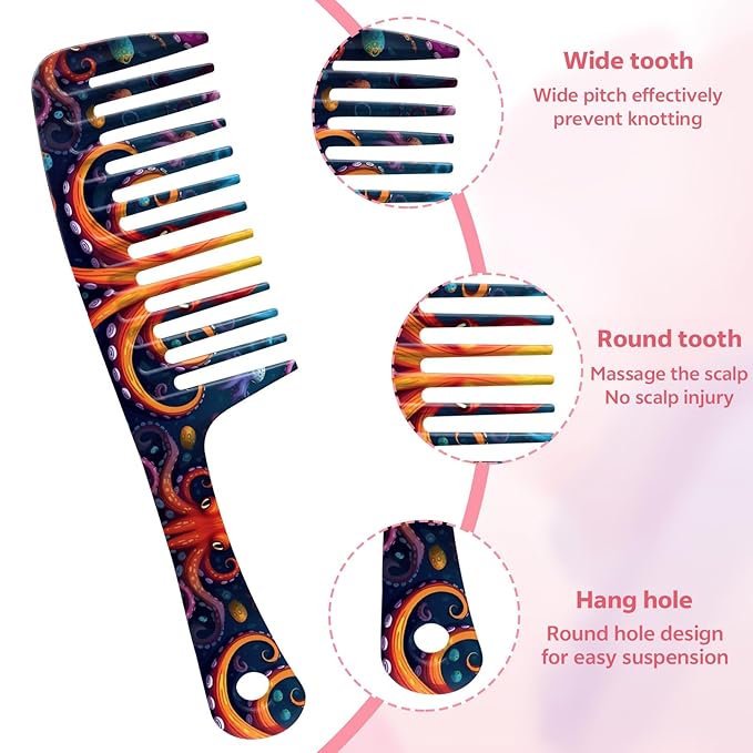 Wide Tooth Comb,Effortless Tangle Removal for Curly, Wet, Long Hair Wet,Cute Aesthetic Design for Women Men and Girls (Orange-18)