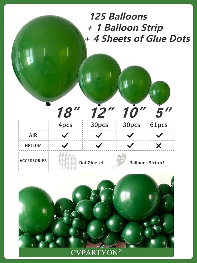 Green Balloons 125 Pack Different Sizes 18 12 10 5 Inch Dark Green Balloon Arch - Image 2