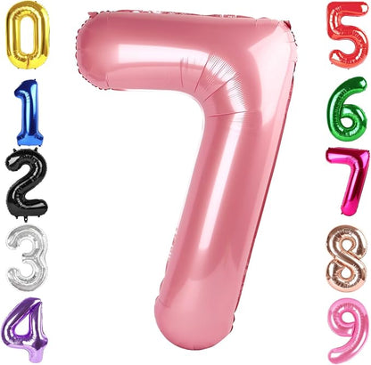 40 Inch Pastel Pink Number 7 Balloon, 7th Birthday Party Decorations | 40 Inch by Hadoife