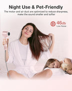 Hair Dryer, High-Speed Ionic Low Noise Blow Dryer with 160000 RPM Motor for Fast Drying, Thermo-Control Portable Hair Blow Dryer with Magnetic Nozzle for Home Travel Salon (P2306F Pink)