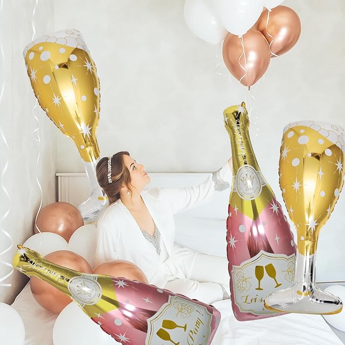 4 Pcs Champagne Balloons, Huge Rose Gold Champagne Bottle Goblet Aluminum Foil - Image 3