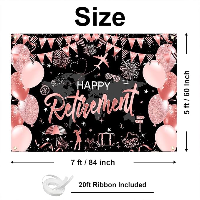 Mocsicka Happy Retirement Backdrop Pink Rose Gold Balloons Women Happy - Image 3
