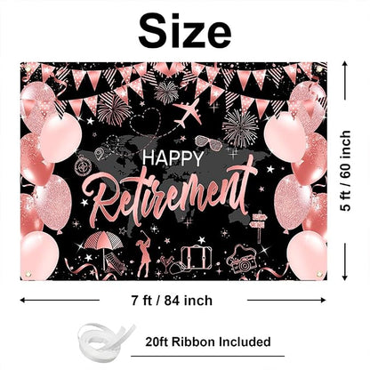 Mocsicka Happy Retirement Backdrop Pink Rose Gold Balloons Women Happy - Image 3