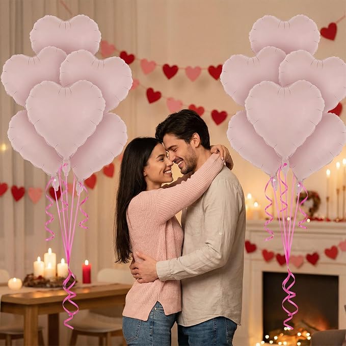 12 Pcs Pink Heart Balloons, 18 Inch Heart Foil Balloons Love Balloon Valentine - Image 4