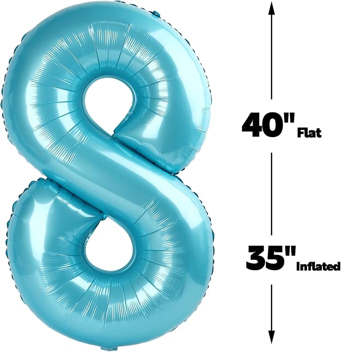 Pearl Blue Number 8 Balloon 40 inch, 8th Birthday Party Balloons Decorations | - Image 2
