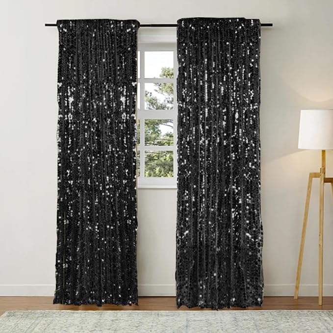 18MM Black Big Sequin Payatte Backdrop Curtains 4.5FTX9FT 2 Panels-Black Drapes - Image 4