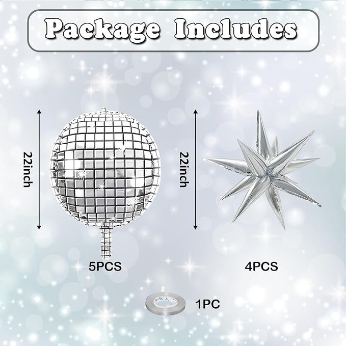 9 Pcs Silver Foil Balloons 22 Inch Metallic Silver Disco Ball Balloons Chrome - Image 2