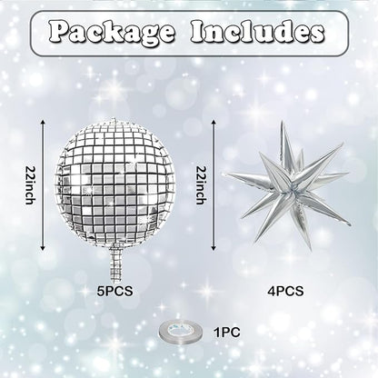 9 Pcs Silver Foil Balloons 22 Inch Metallic Silver Disco Ball Balloons Chrome - Image 2