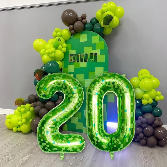Gaint Green Pixel Number 20 Balloon, Dark Kelly Green Self Inflating 20 - Image 6