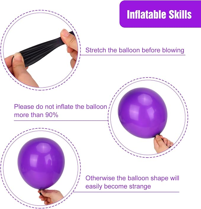 RUBFAC Purple Balloons Different Sizes Dark Purple Balloon Arch 129pcs | Pack - Image 3