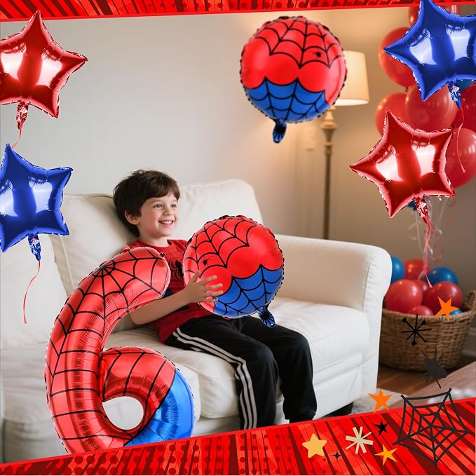 40 Inch Spider Theme Number Balloon, Number Block Foil Number 6 Balloons Large - Image 4