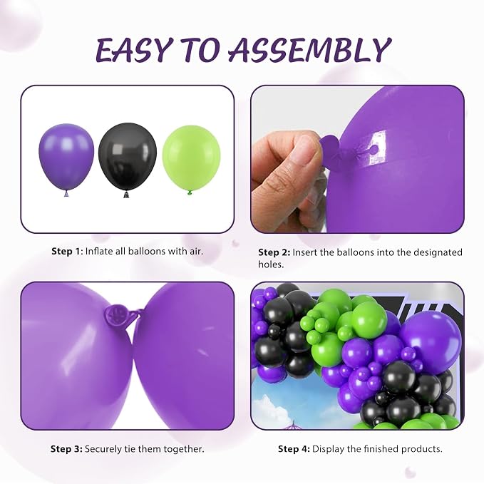Black Purple Green Balloon Arch Kit, Star Foil Balloons - Image 3