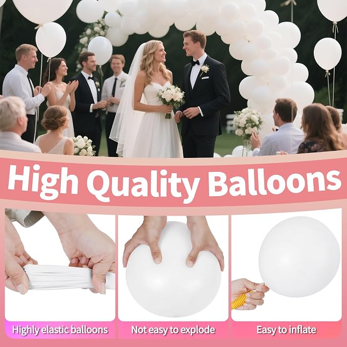 White Balloon 110pcs, 12 Inch Thickened Round Helium Balloons - Image 4