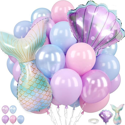 Mermaid Balloons, 12 Inch Pastel Pink Purple Blue Pearl Balloons by FunHot