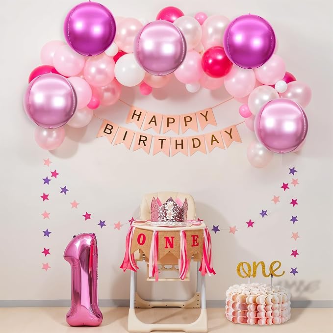6Pcs Hot Pink and Pink Round Foil Balloons, Giant 4D Round Ball Balloons - Image 5