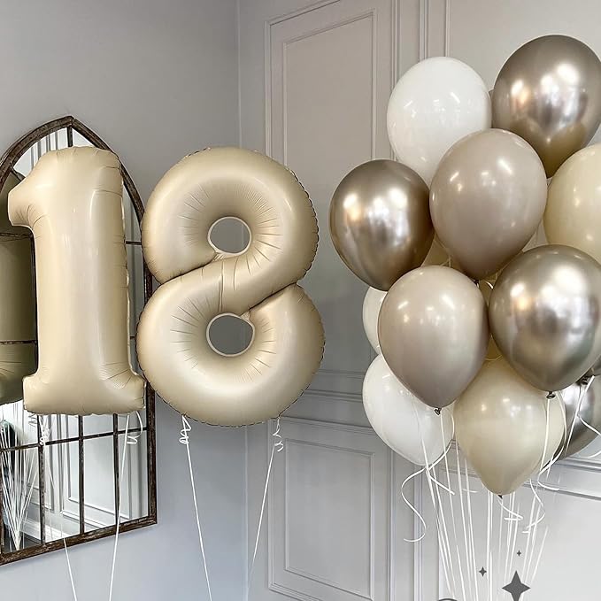 Number 8 Balloon Beige, 40 Inch Large Cream Foil 8 Helium Balloons - Image 6