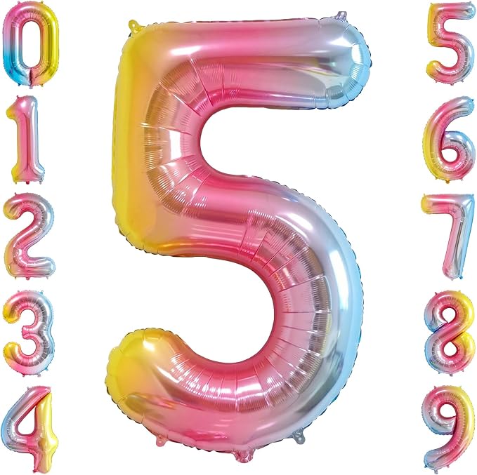 40" Rainbow Foil Number 5 Balloon by TNCDJKPA