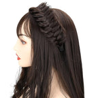 DIGUAN Wide Messy Braided Headband With Teeth Synthetic Hair Plaited Headband High Elasticity Braids Chunky Fishtail Braided Hair Band Hairpiece for Girls Women (Deep Brown)