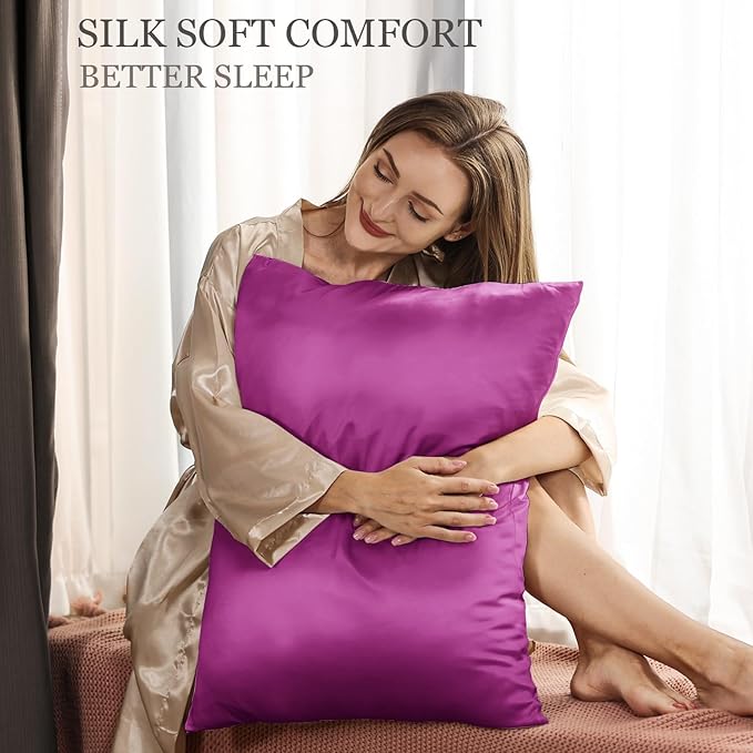 Adubor 100% Silk Pillowcase - Mulberry Silk Pillow Cases, 23 Momme 6A Grade Fibers, Silk Pillow Case for Hair and Skin Health, with Hidden Zipper (Queen 20''x30'', Dark Purple, 1PC)
