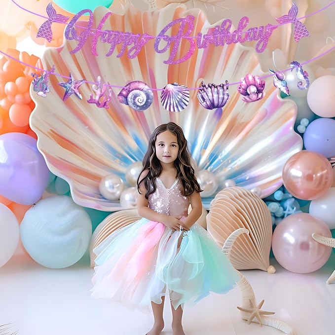 Mermaid Happy Birthday Banner Mermaid Party Decorations Under the Sea Party - Image 7