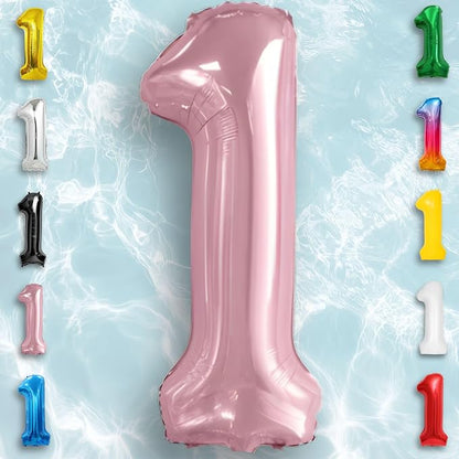 Pink Pearl Number Balloon 1 Mylar Foil Macaron Balloons 16 Inch - Image 5