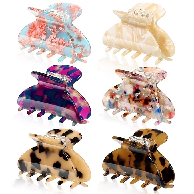 WILLBOND 6 Pieces Medium Hair Claw Clips for Thin Hair 2.6 Inch Tortoise Shell Clip Banana Jaw Hairpin French Style Barrettes Head Accessories for Women Girls(Classic Patterns)
