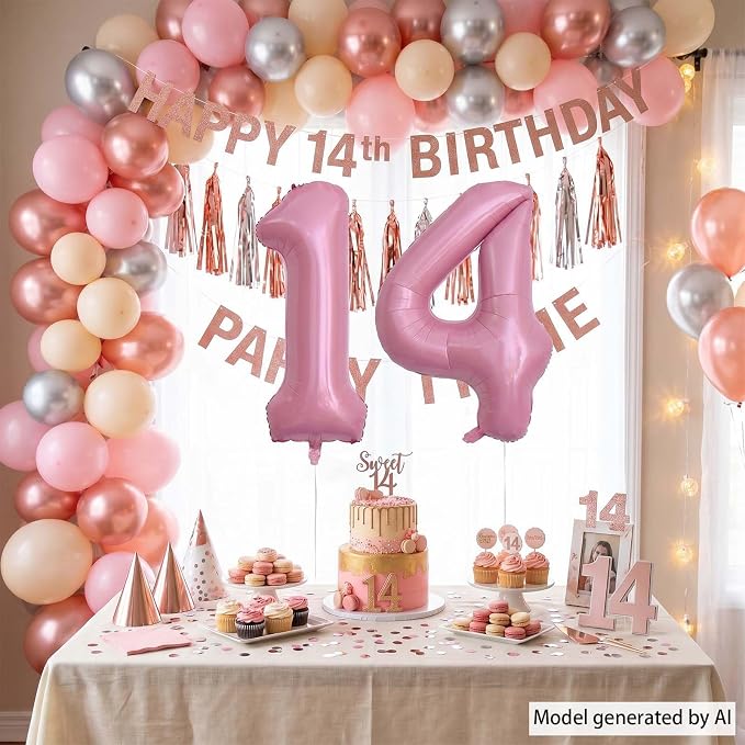 Pearlescent Pink Number 14 Balloon 40 Inch, Shiny Foil - Image 7