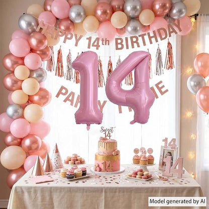 Pearlescent Pink Number 14 Balloon 40 Inch, Shiny Foil - Image 7
