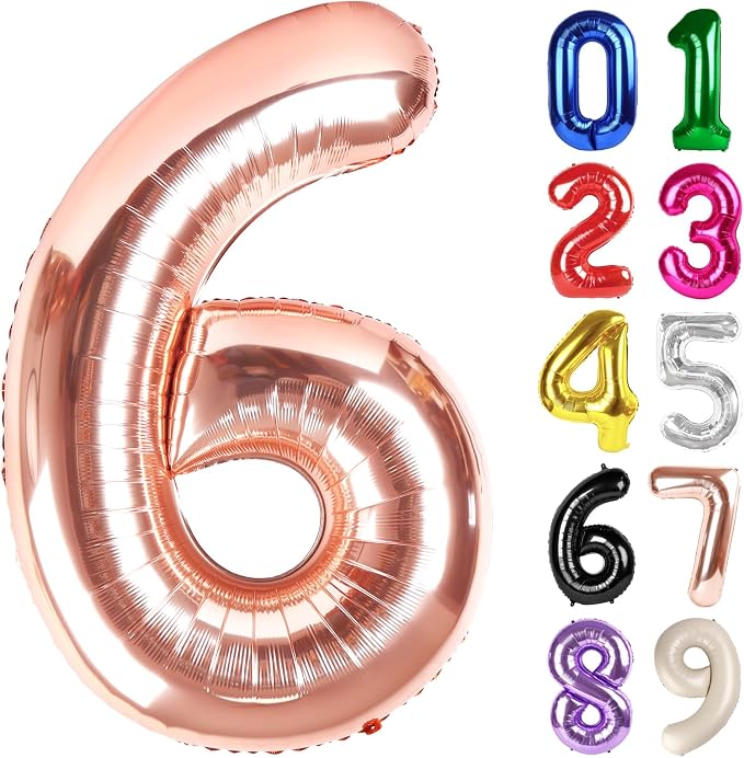 6 Balloon - Rose Gold Birthday Number Balloons, 40 Inch Party Decorations | by ALPHADELTAPI