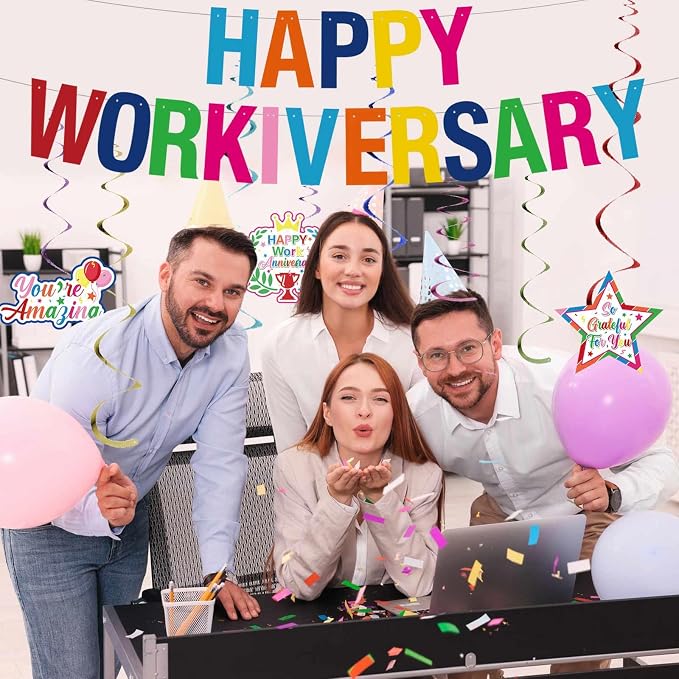 Work Anniversary Decorations, Pre-Strung Iridescent Happy Workiversary Banner - Image 5