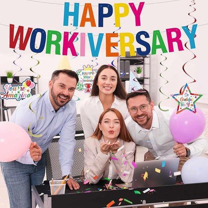 Work Anniversary Decorations, Pre-Strung Iridescent Happy Workiversary Banner - Image 5